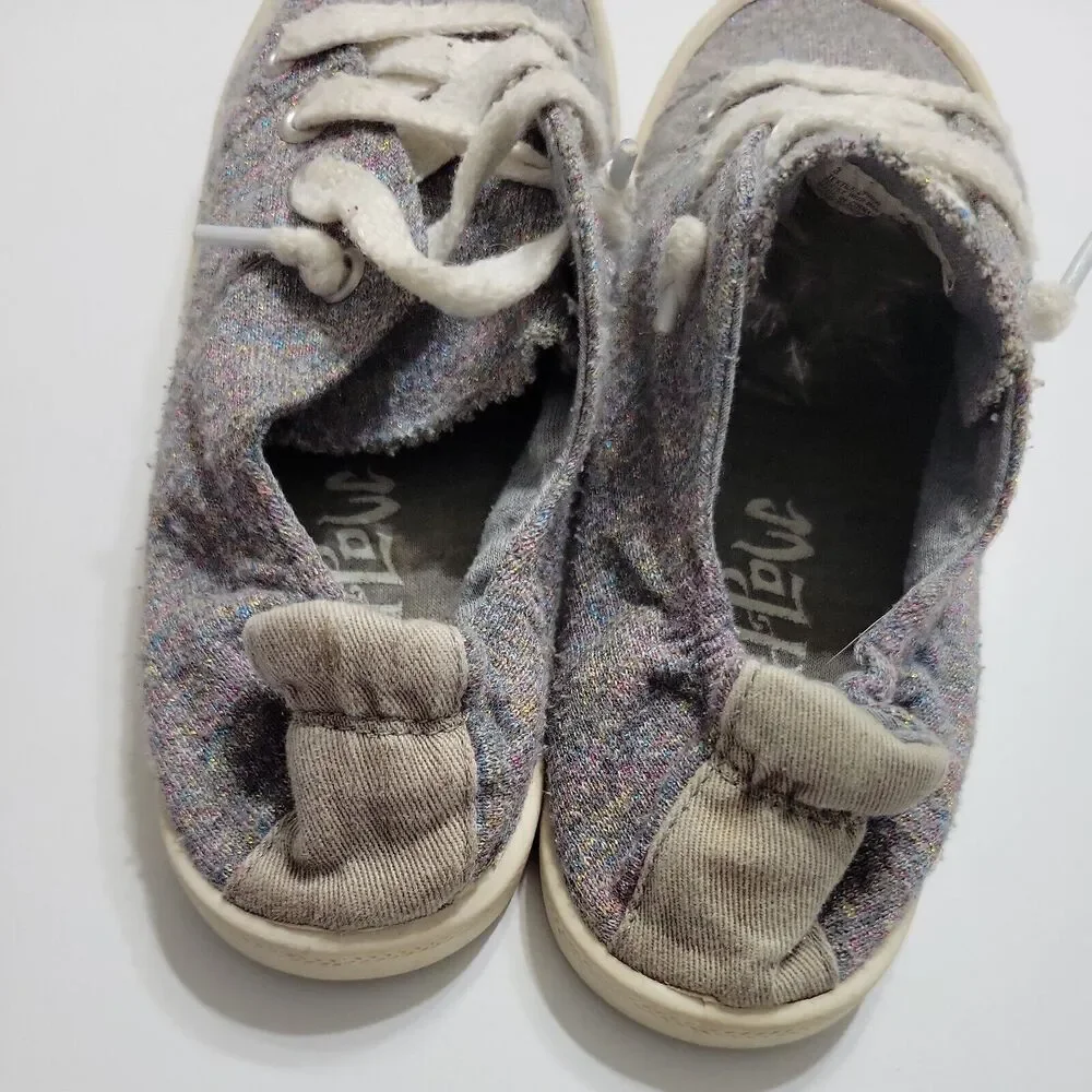 Pow Pow Shoes Girls 3 Sparkle Sneakers Grey Glitter Lace UP Low Top Comfort Back